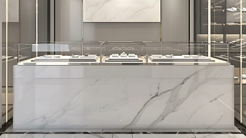 Modern Jewelry Store Interior Design with White Marble and Glass Display Cases
